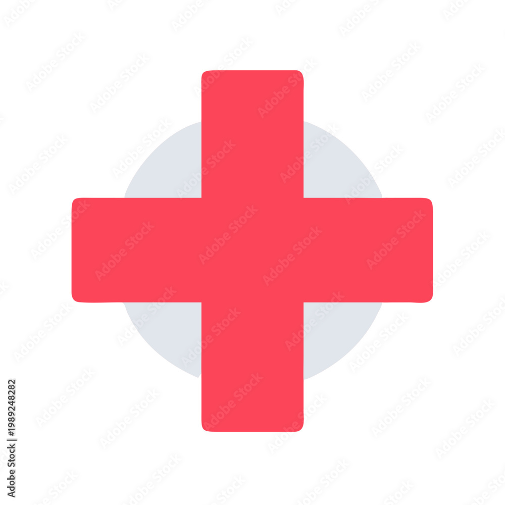 Obraz premium A simplified red cross sign with a light gray circle isolated on black background