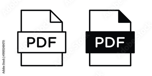 PDF icon set, isolated on white background flat vectors