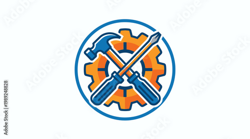 Tools logo with hammer screwdriver.