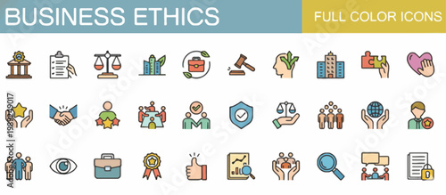 business ethics icons, full color vector illustrations