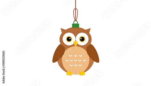 A cartoon owl ornament with a green loop and red string