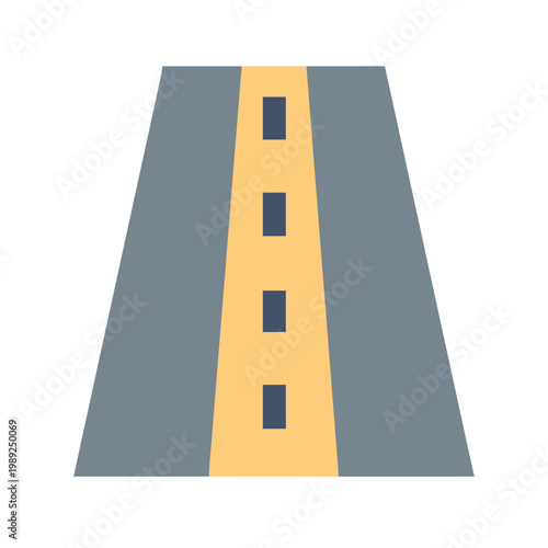 Abstract geometric road illustration with yellow dividing line and gray pavement areas