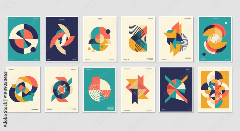 Fototapeta premium Set of Modern Geometric Abstract Posters with Minimalist Shapes and Vibrant Colors