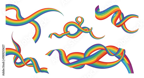 Set of Abstract Rainbow Ribbons and Colorful Wavy Lines