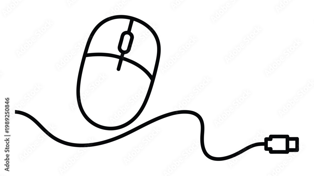 Fototapeta premium Computer Mouse Vector Illustration with Cable
