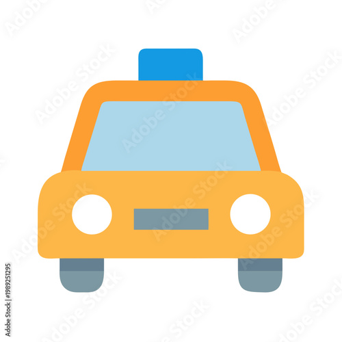 Isolated flat design icon depicting a stylized taxi cab on a black background