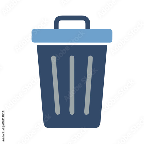 Simple blue trash can illustration with lid on black background for design
