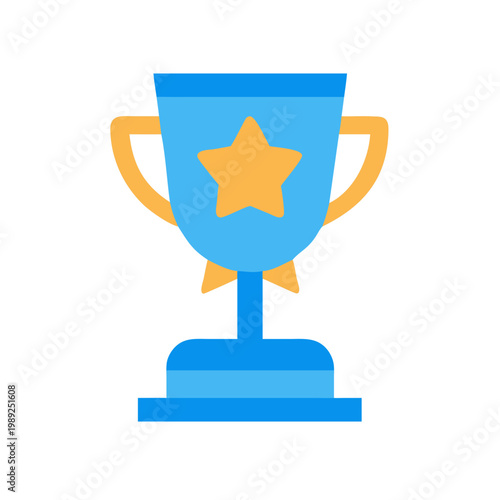 Iconic flat design trophy cup symbol with a gold star on a black background