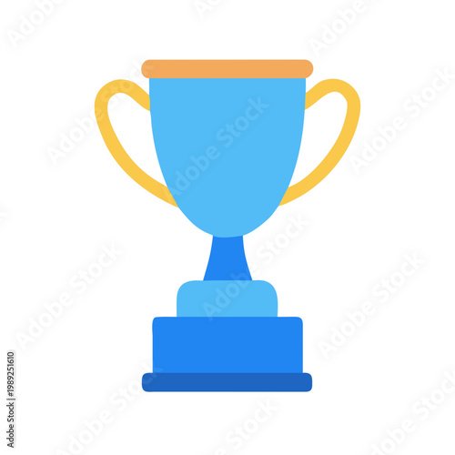 A simple flat vector illustration of a blue and gold trophy against black background