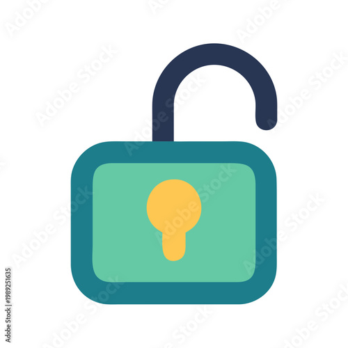 Unlocked Padlock Flat Icon Symbolizing Security, Freedom, and Access on a Black Background