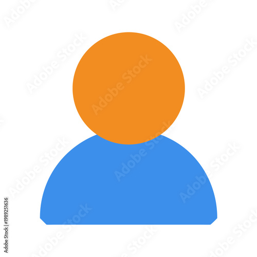 Minimalist person icon in blue and orange against a black background
