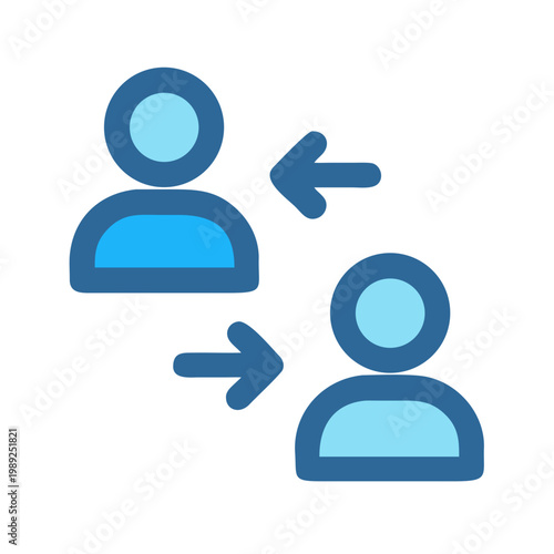 Icon depicting information exchange between two stylized people symbols on black background
