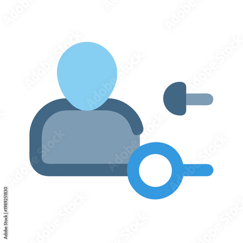 User profile management icon with search and remove functionality flat design