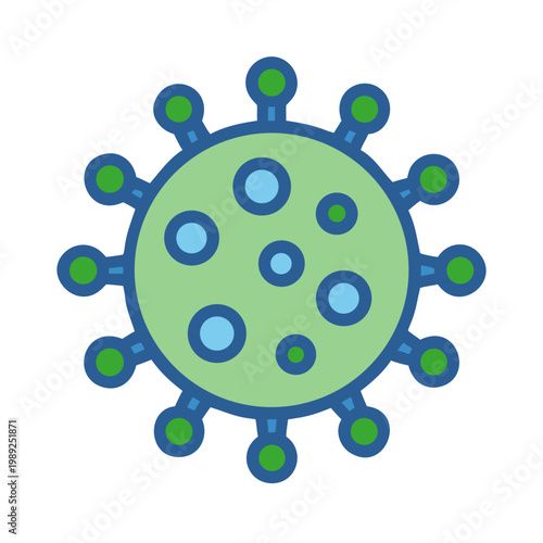 Stylized flat vector illustration of a coronavirus particle on a black background