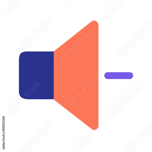 Minimalist volume down icon on black background in flat design style