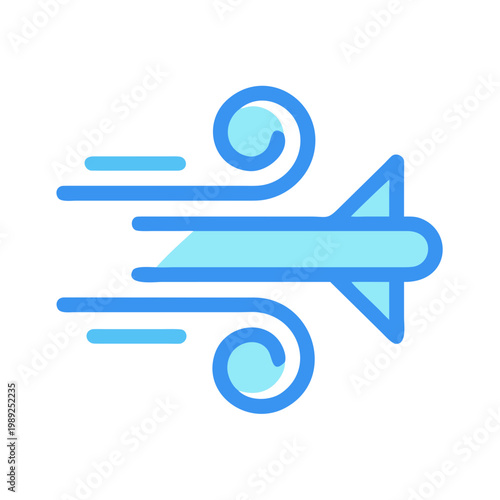 Modern airplane icon illustration with wind trails on a clean black background