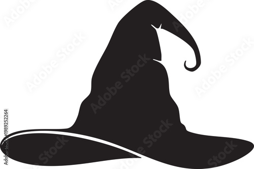 A classic silhouette of a witch's pointed black hat with a wide brim