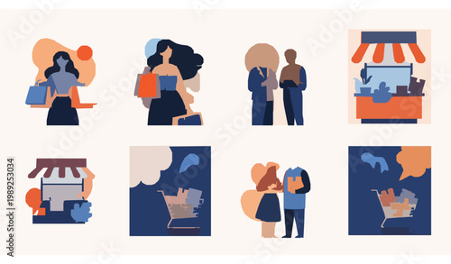 Illustrated icons depicting various professional and customer service interactions
