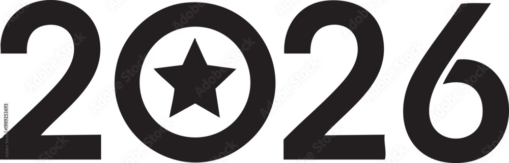 Fototapeta premium Distinctive year 2026 featuring a star symbol in the middle of its digits