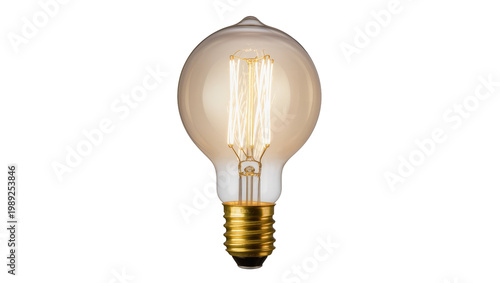 Warm glowing vintage Edison light bulb with intricate filaments, isolated, emitting a nostalgic retro light, ideal for design and energy concepts PNG