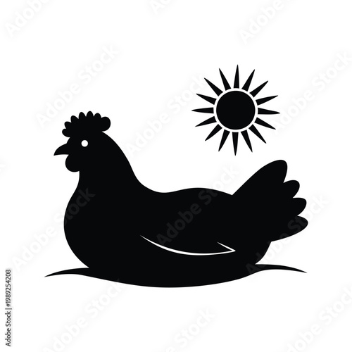 A rooster silhouette vector illustration sun design for farm and poultry themes, chicken sunbathing silhouette vector illustration