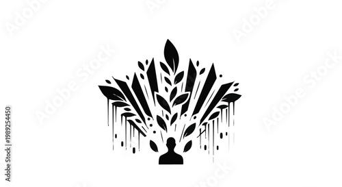 Abstract human silhouette with expanding organic growth representing ideas and creativity