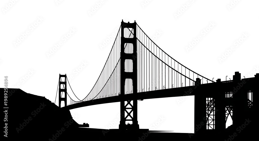 Fototapeta premium Silhouette of a suspension bridge