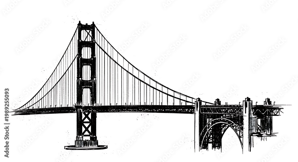 Fototapeta premium Suspension bridge illustration