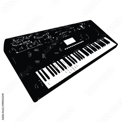 Electronic synthesizer keyboard music instrument device black silhouette bundle.