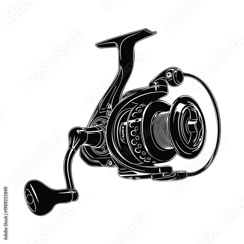 Fishing reel silhouette vector set bundle isolated on white.