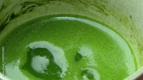 Close-up of matcha green tea in a cup
