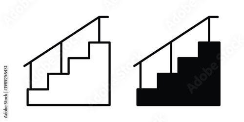 Stairs icon set, isolated on white background flat vectors