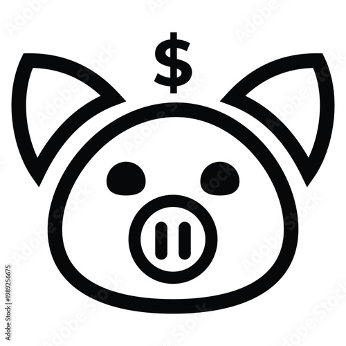 piggy bank with dollar sign on forehead and smiley face featuring cartoon, animal, finance with money and wealth elements for savings, investment