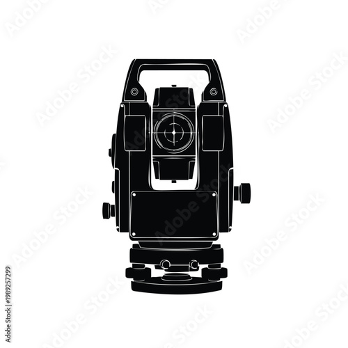 Geodetic measuring equipment total station silhouette set bundle.