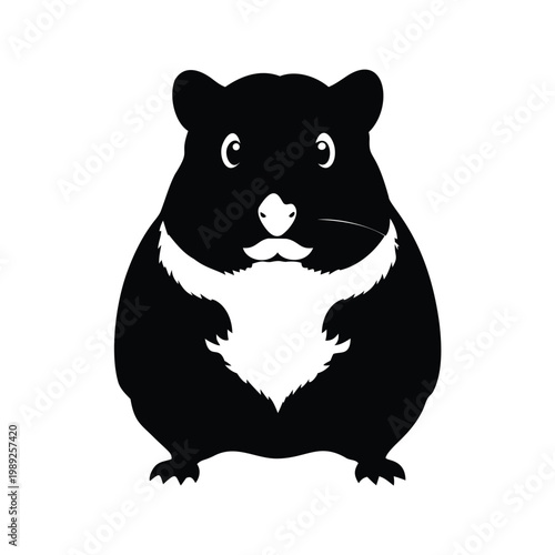 Cute hamster standing on its hind legs, black and white silhouette vector illustration, hamster silhouette vector illustration