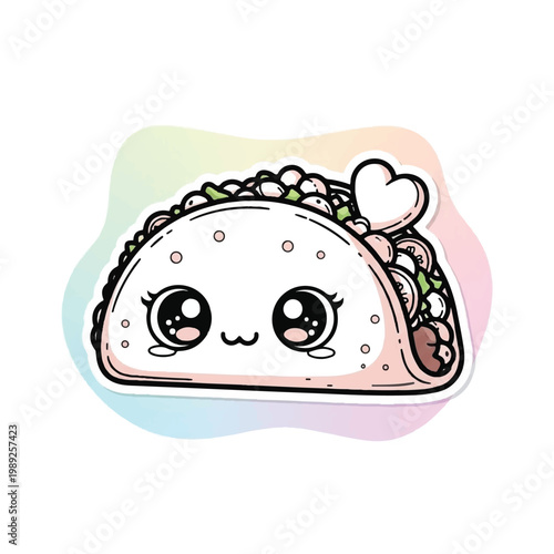 Cute Kawaii Taco Character with Heart Accent.