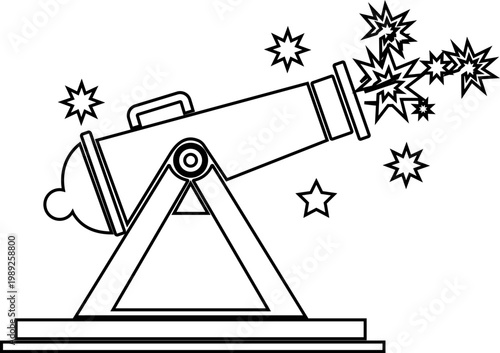 Cannon artillery weapon icon in black flat and line style vector illustration, military gun blast explosion symbol pack minimal outline design