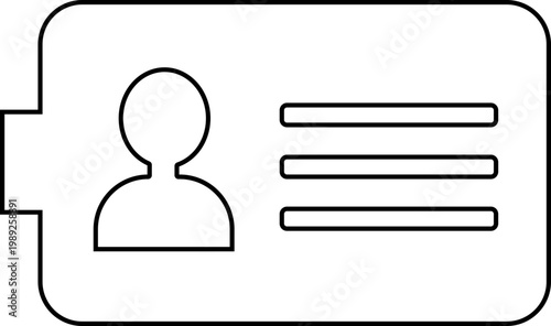 ID card identification badge icon in black flat and line style vector illustration, identity access security pass symbol pack minimal outline design