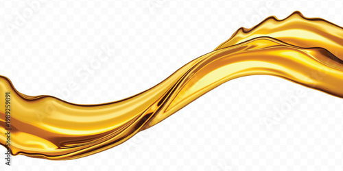 Abstract 3d liquid gold or oil splash in curve style isolated on transparent background	

