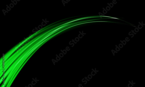 Abstract green speed light lines neon curve glowing movement on black background vector