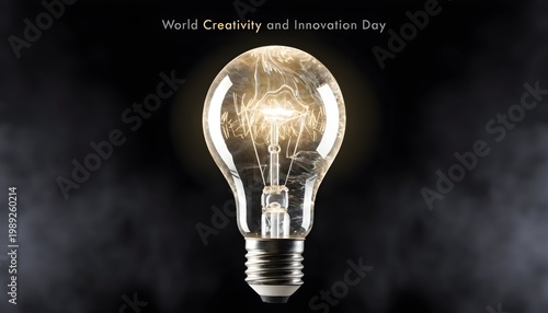 glowing light bulb in dark environment on world creativity and innovation day