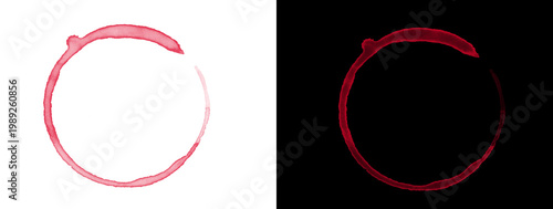 Thin Red Wine Glass Ring Stain Isolated on White and Black Background