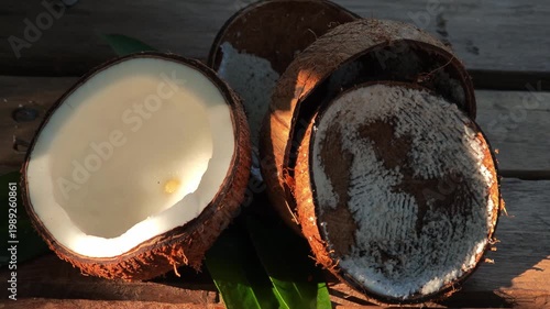 Grated coconut and coconut shell.