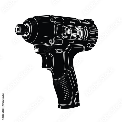 Impact driver black silhouette set bundle professional electric tool.