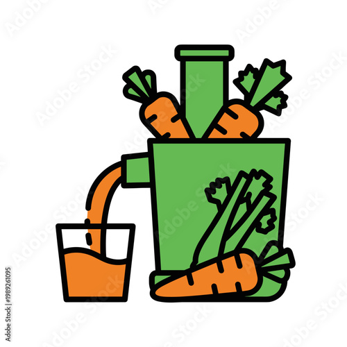 Carrot juice being poured from a blender with fresh carrots  