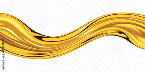 Abstract 3d liquid gold or oil splash in curve style isolated on transparent background	

