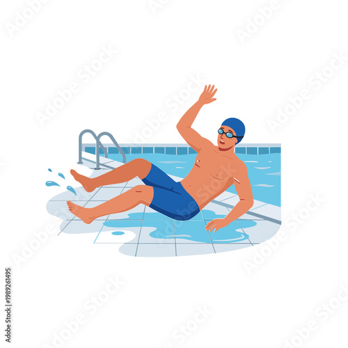 Man swimming in pool with cap and goggles on body
