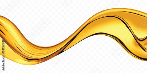 Abstract 3d liquid gold or oil splash in curve style isolated on transparent background	

