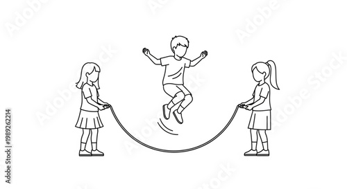 Minimalist Illustration of Children Playing Jump Rope