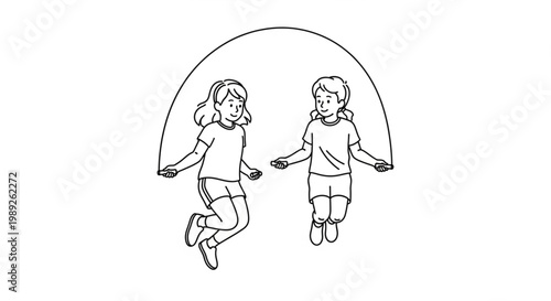 Minimalist Line Art of Girls Jumping Rope